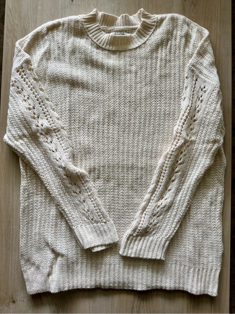 American Eagle Outfitters Cream Cable-Stitch Crewneck Sweater
